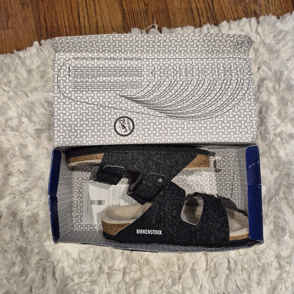 Birkenstock Women's Charcoal Wool Felt Sandals With Sherpa Lining - Picture 5 of 7